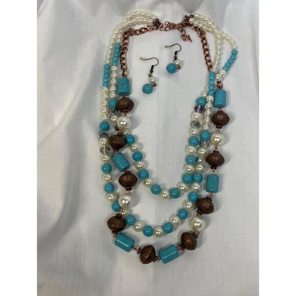 Gypsy Jewelry - SOUTHWEST TURQUOISE PEARL FANCY Western Rodeo Cowgirl Fashion Necklace Set New